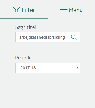 Filtrering arbejdsløshedsforsikring for »Søg i Titel« og  samlingen 2017-18 i »Periode«